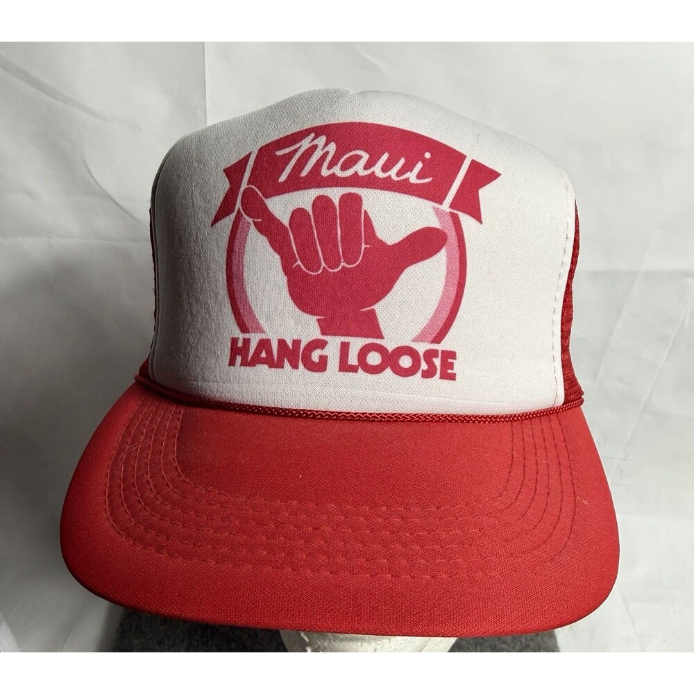 Maui Hawaii Vintage HANG LOOSE Trucker Meshback Snapback Cap Summer Beach Surf